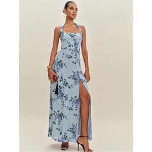 Reformation Floral Halter  Dress in Blue